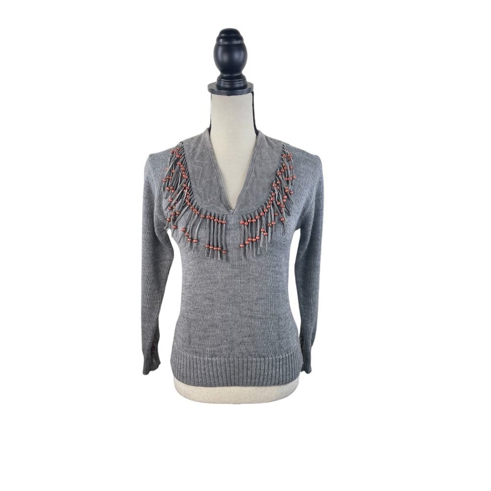 Vintage Miller Outerwear Western Rodeo Festival Leather Fringe Knit Sweater